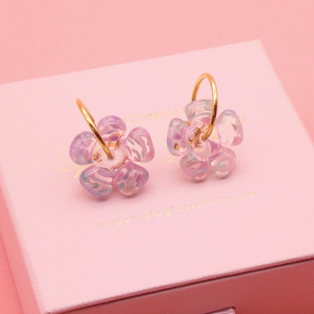 Pastel Marble Flower Hoop earrings in Silver / Gold