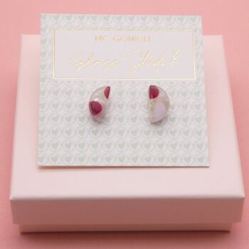 Cherry red and pastel half moon studs