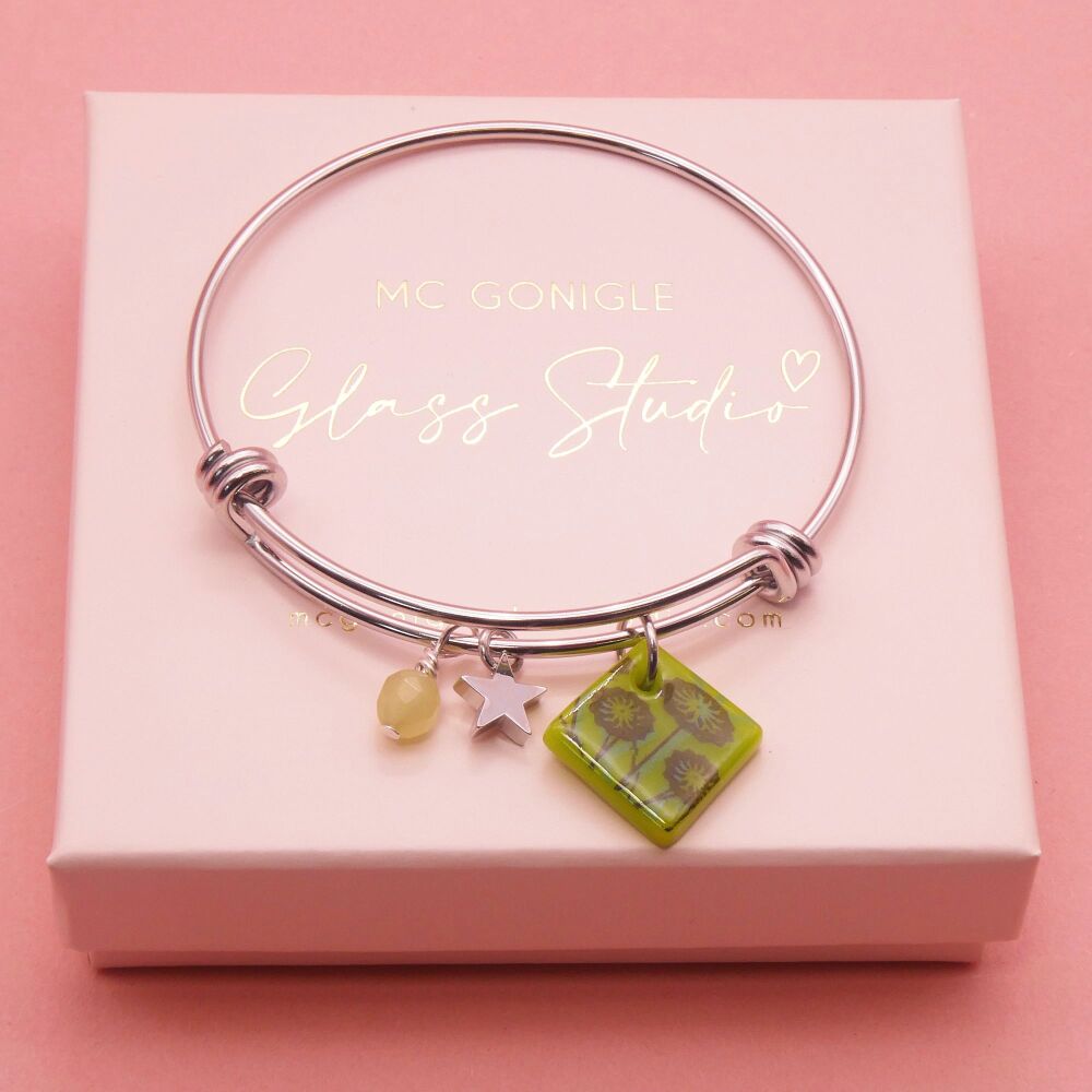 Zesty green Tile  On a Silver Plated Bangle