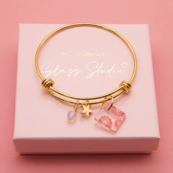 Pink Glass Tile  On a 14K Gold Plated Bangle