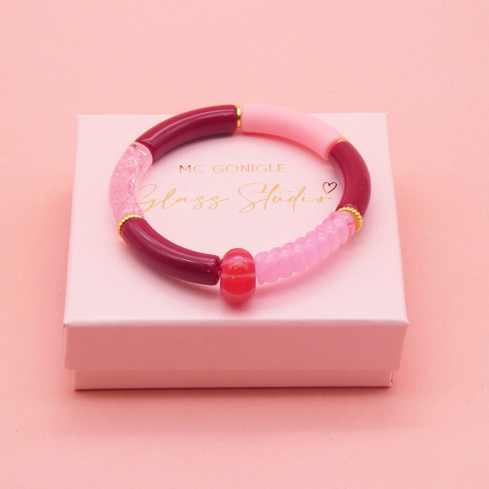 Pink and Red Tube Bracelet