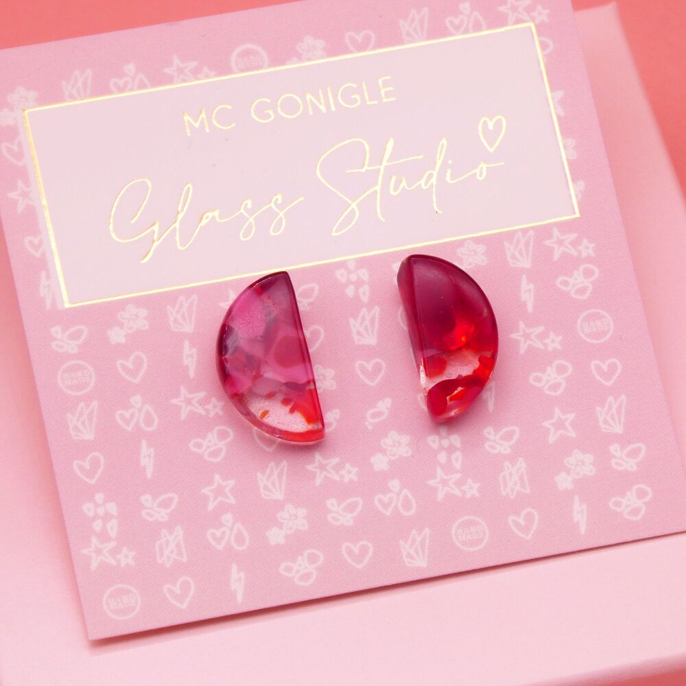 Large Pink and Red half moon studs