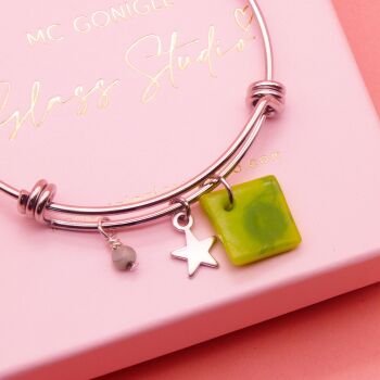 Zesty Green Tile  On a Silver Plated Bangle