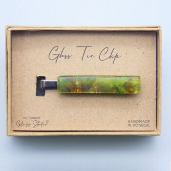 Khaki Green Tie Clip- Pewter silver