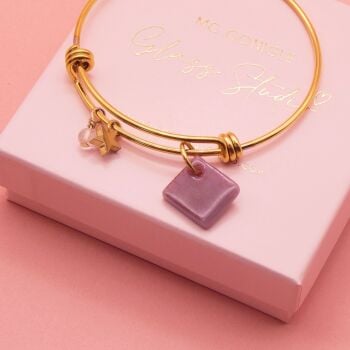 Purple Glass Tile  On a 14K Gold Plated Bangle