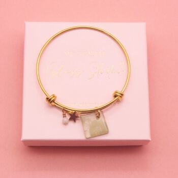 Green Glass Tile  On a 14K Gold Plated Bangle