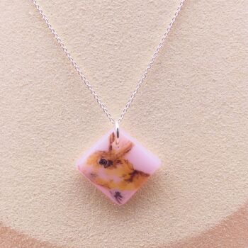 Pink Bunny glass tile necklace