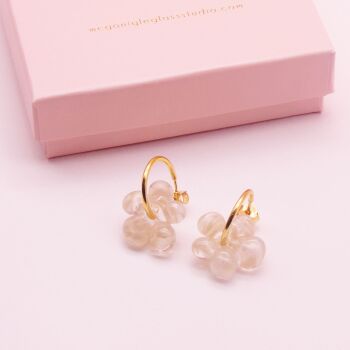 Ivory Marbled glass Flower earrings on gold filled hoops