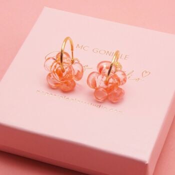 Peach Marbled glass Flower earrings on gold filled hoops