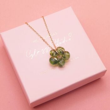 Green Marble Flower necklace on a gold filled chain