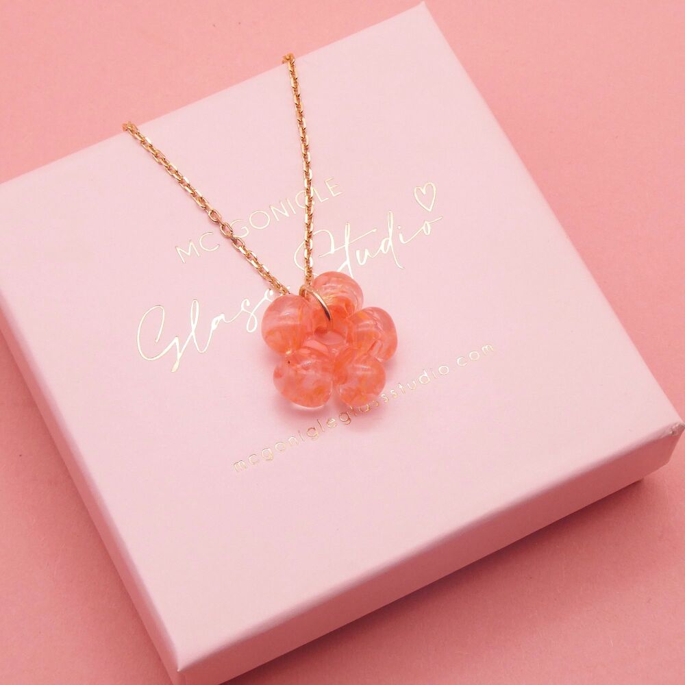 Peach Marble Flower necklace on a gold filled chain