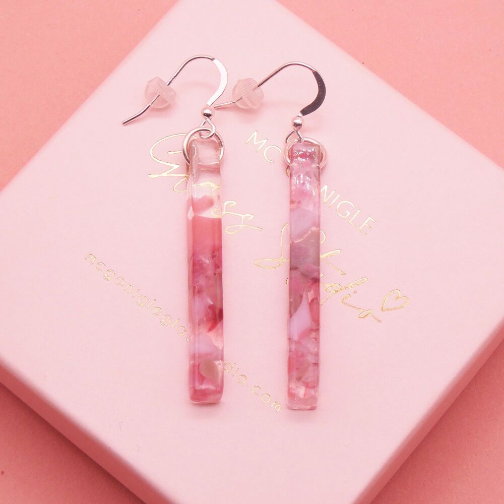 Pink Glass Pillar Earrings