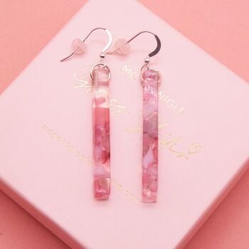 Pink Glass Pillar Earrings