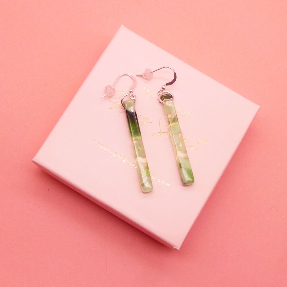 Green Glass Pillar Earrings