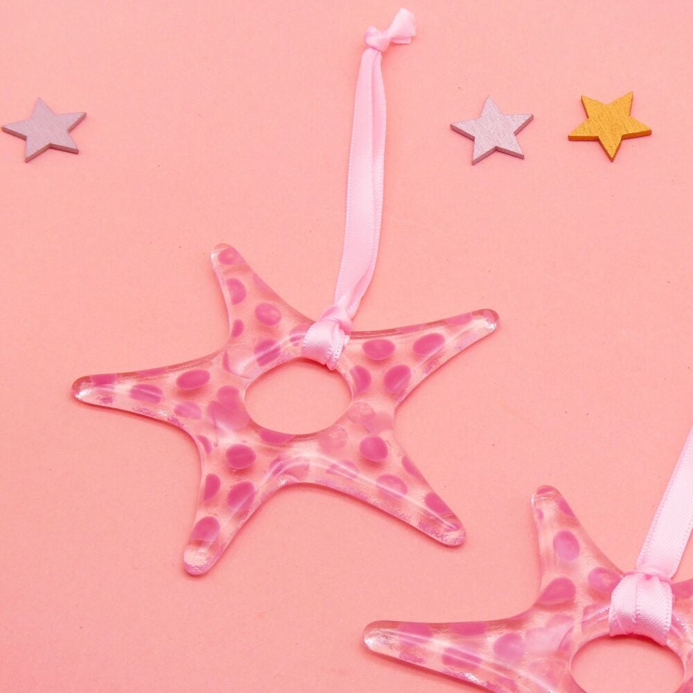 Pink and Clear Glass Star Decoration