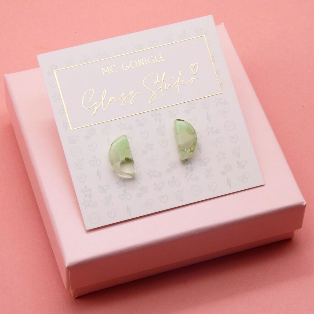 Green half moon studs