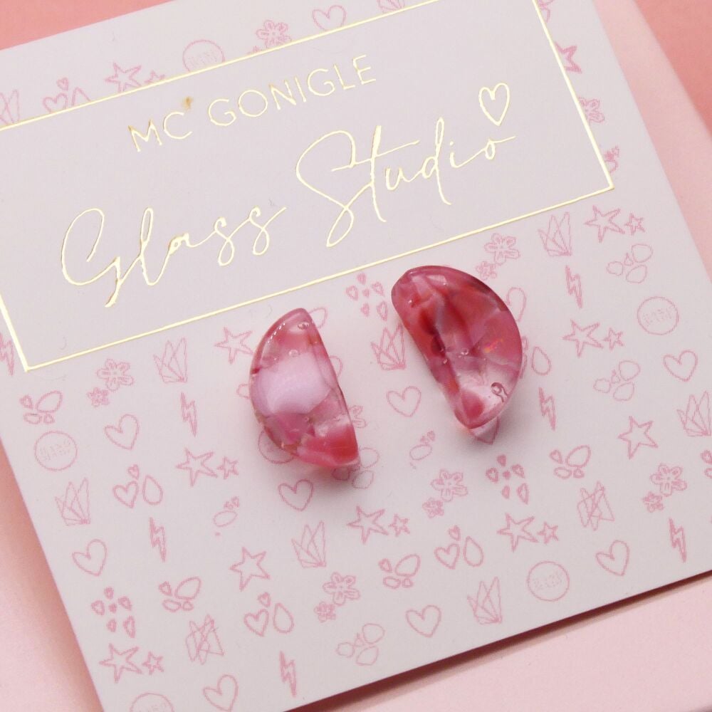 Pink half moon studs