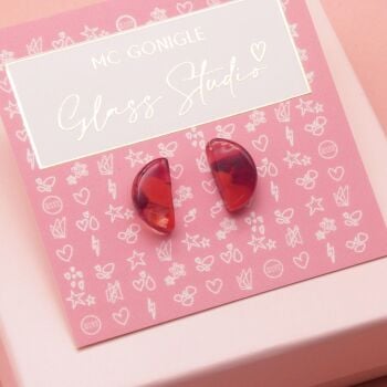 Red half moon studs