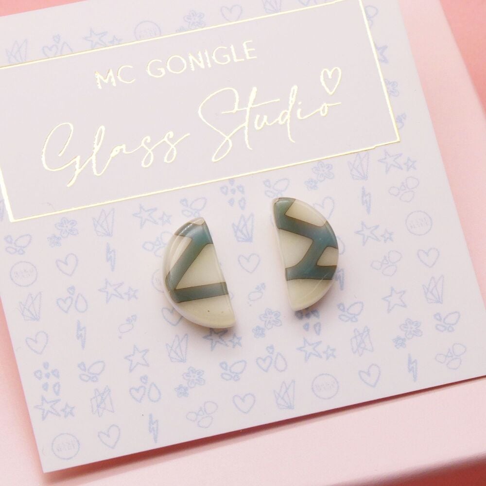 Graphic half moon studs