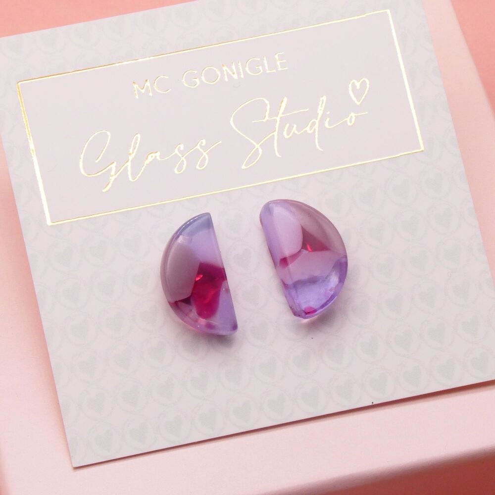 Large purple half moon studs