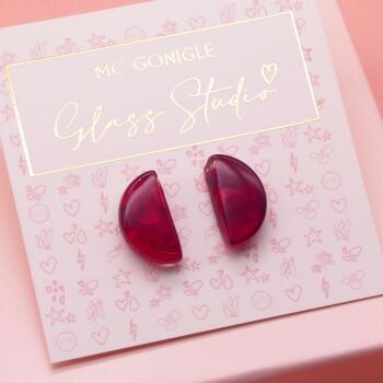 Large red half moon studs #1