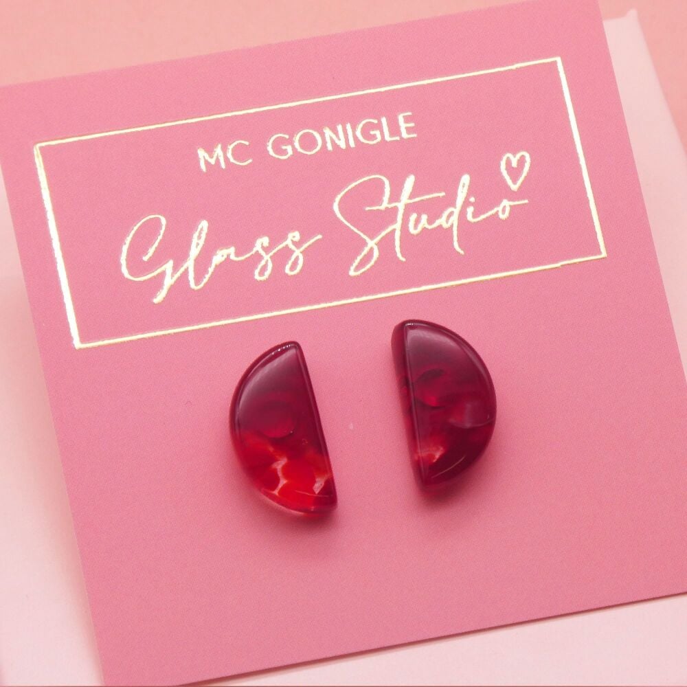 Large red half moon studs #2