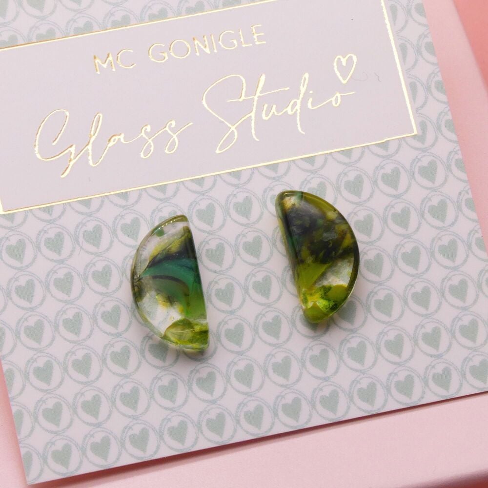 Large green half moon studs