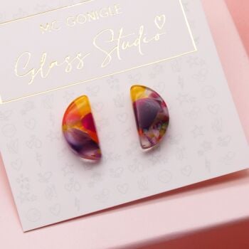 Large multicoloured half moon studs