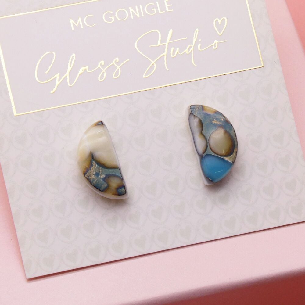 Large geode half moon studs