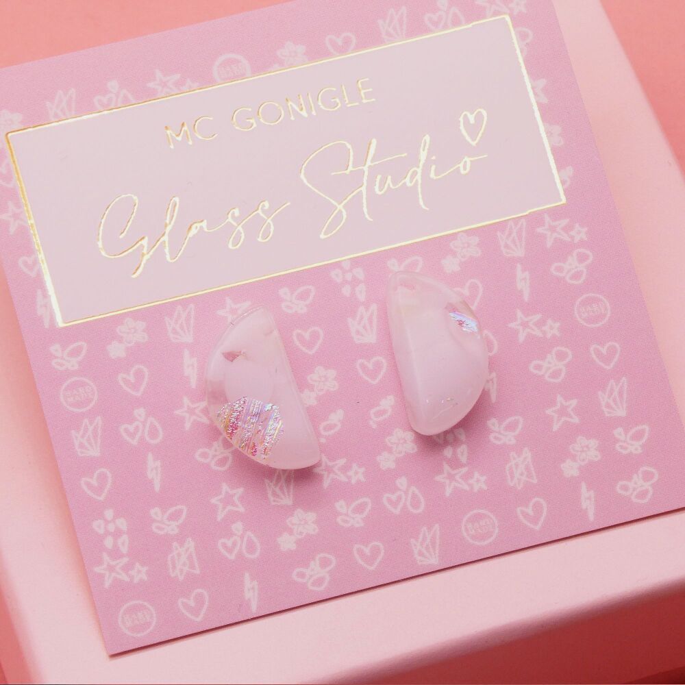 Large white half moon studs