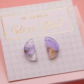 Large lilac half moon studs