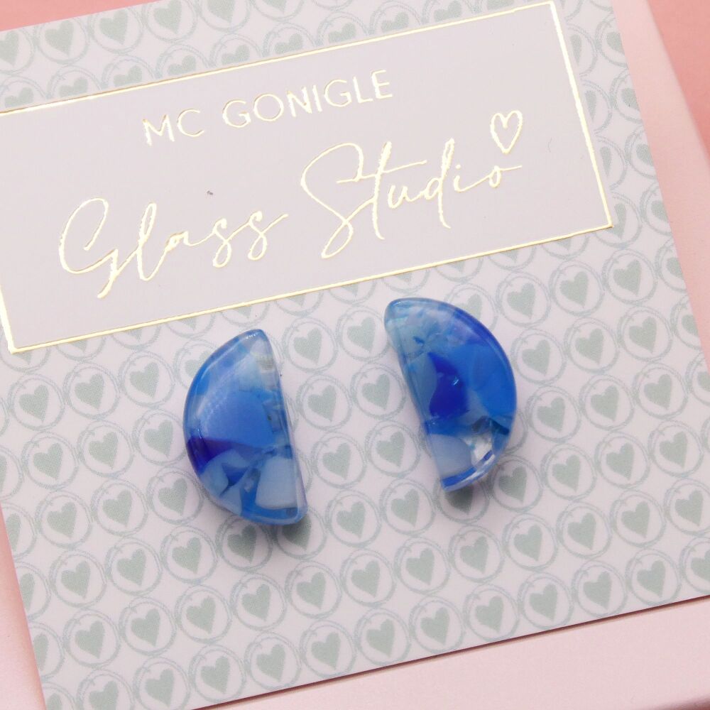 Large blue half moon studs