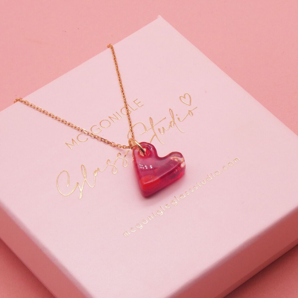 Red glass heart on a gold filled chain