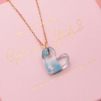 Turquoise glass heart on a gold filled chain