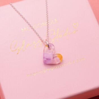 Lilac and yellow glass heart on silver