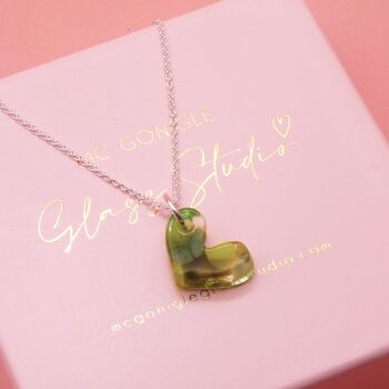 Green Leaf glass heart on silver
