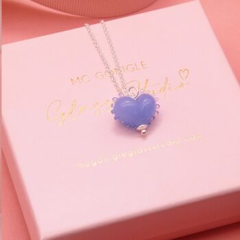Dotty blue glass heart on a Silver chain