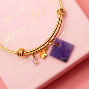 Purple Glass Tile  On a 14K Gold Plated Bangle