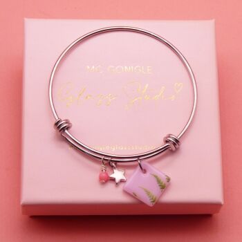 Pink fern Tile On a Silver Plated Bangle