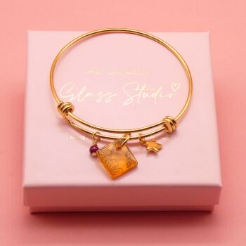 Light amber Glass Tile  On a 14K Gold Plated Bangle