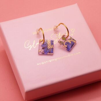 Pink Paisley tile hoop earrings- Gold/Silver