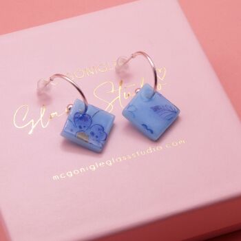 Blue tile hoop earrings-Gold/Silver