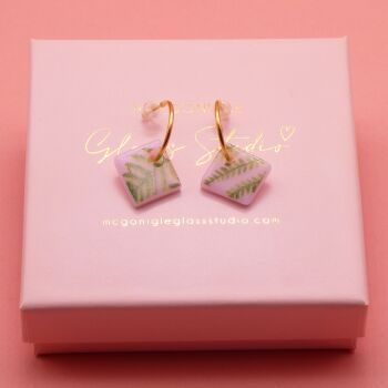 Pink Fern tile hoop earrings-Gold/Silver