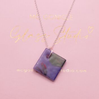 Purple glass tile necklace