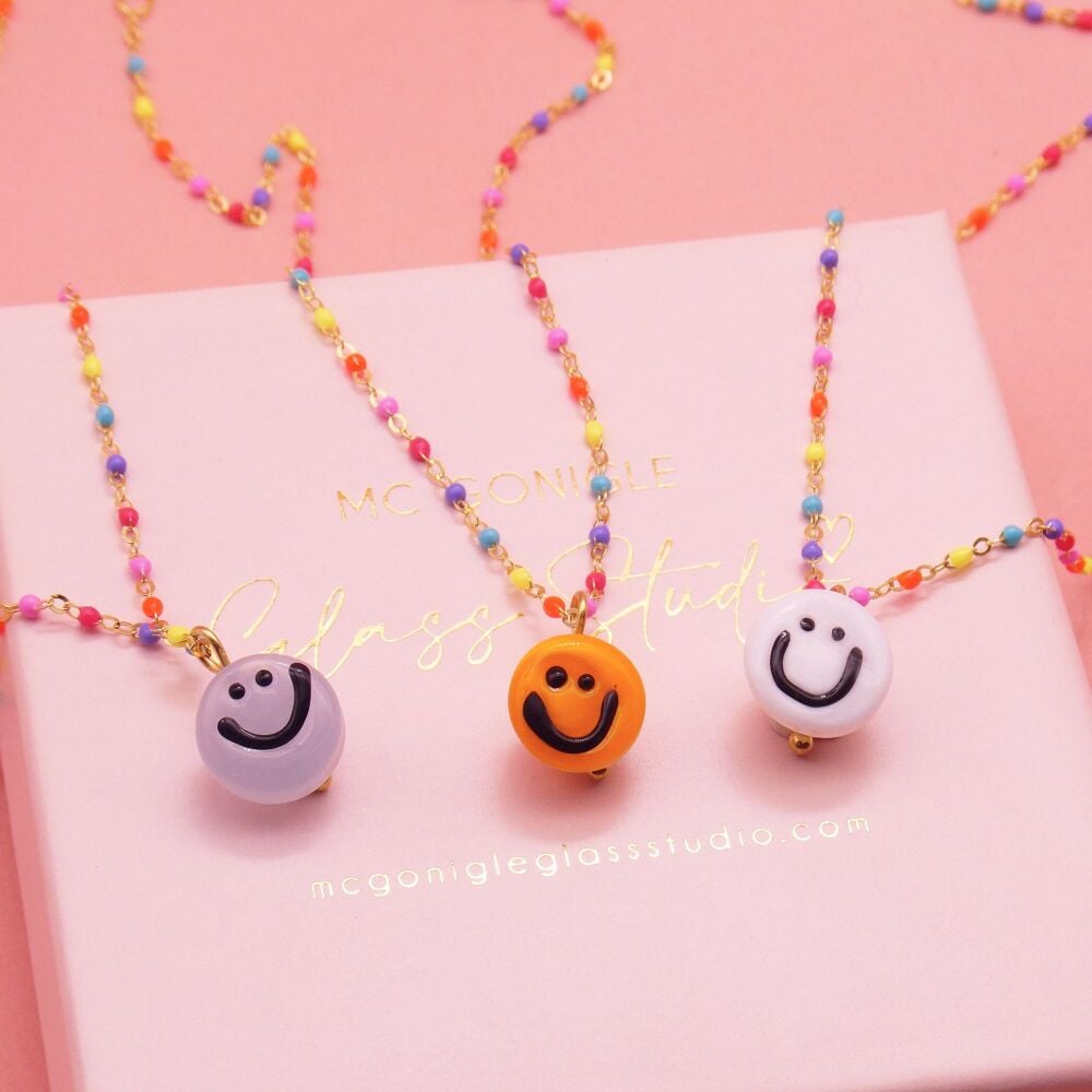Smiley on a multicoloured gold filled chain