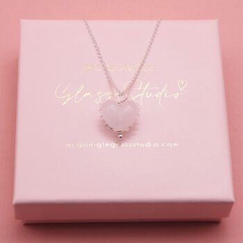 White glass heart on a Silver chain / Gold Filled chain