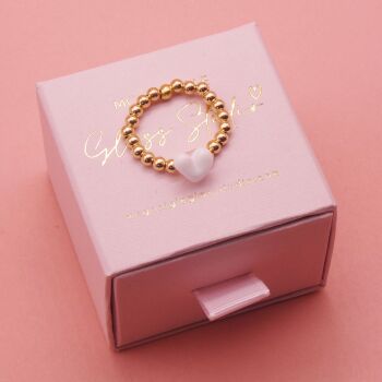 White Glass Heart Ring