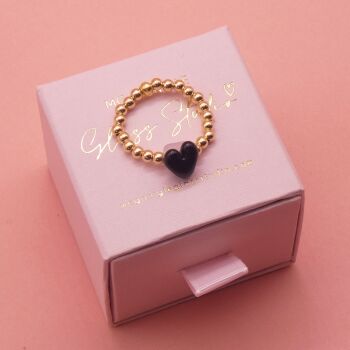 Black Glass Heart Ring