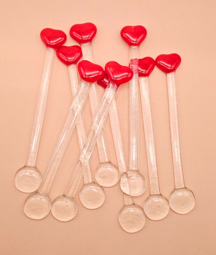 Red heart glass swizzle