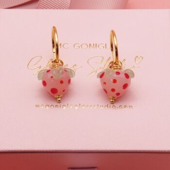 Glass Strawberry earrings on gold filled hoops